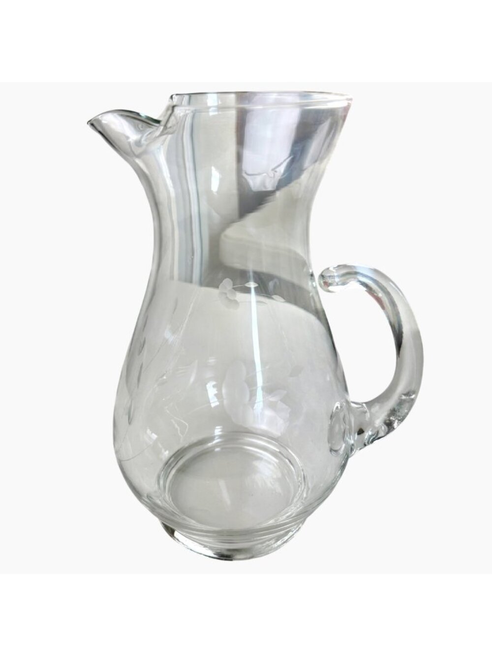 Vintage Princess House Heritage 10" Glass Pitcher Etched Floral Design Ice Lip